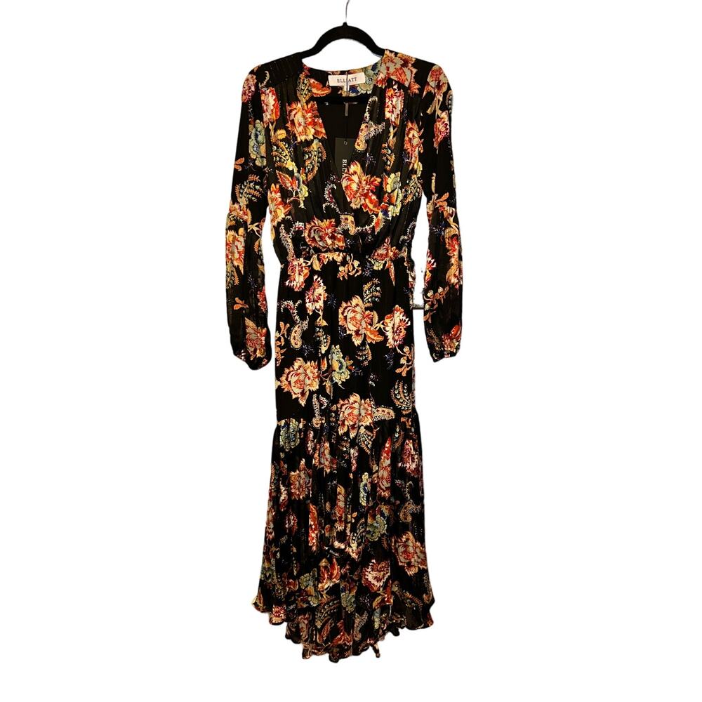 Elliatt Hire Balance Cottagecore Edgy Date Nite Floral High Lo Shimmer Dress